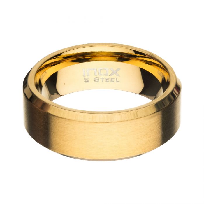 8mm Matte Stainless Steel & Gold IP Beveled Ring