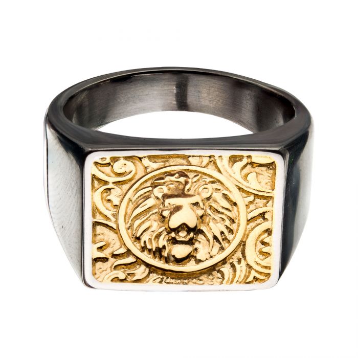 Steel with Gold IP Nymeria Lion Ring