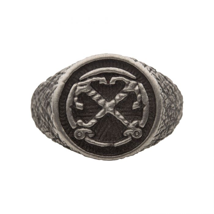 Black Plated Antique Finish Steel Anchor Inlay Ring