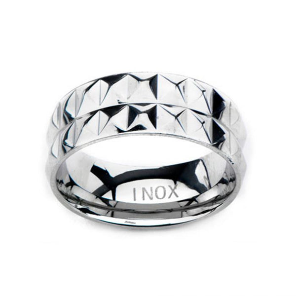 Inox Stainless Steel two rows of pyramid stud ring