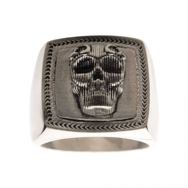 Black Oxidized Matte Finish Steel 3D Skull Ring