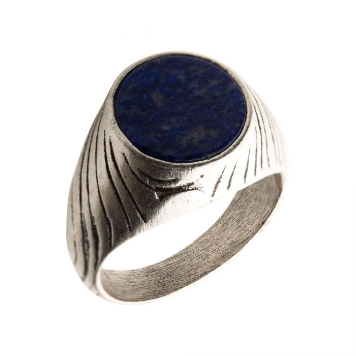 Stainless Steel Silver Plated with Lapis Stone Ring