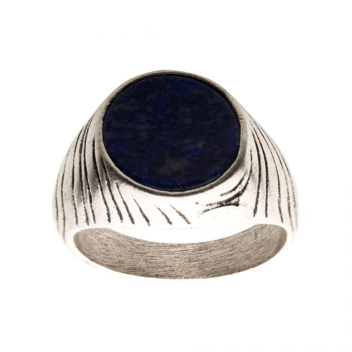 Stainless Steel Silver Plated with Lapis Stone Ring