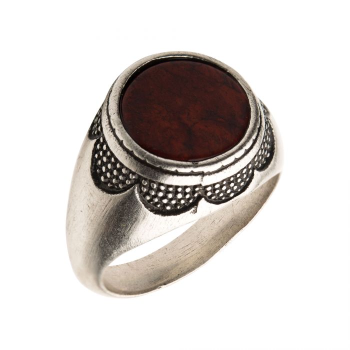 Stainless Steel Silver Plated with Red Jasper Stone Ring