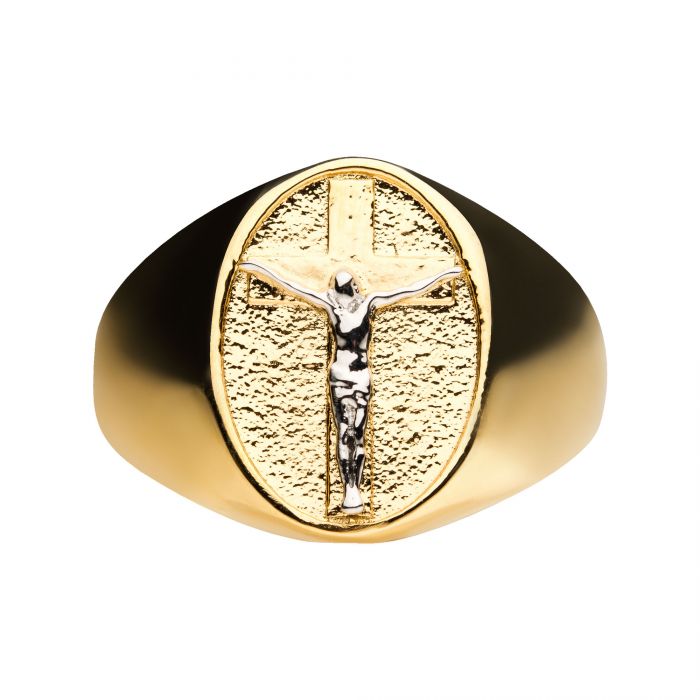 18K Gold  Plated with Silver Plated Jesus Inlay Ring