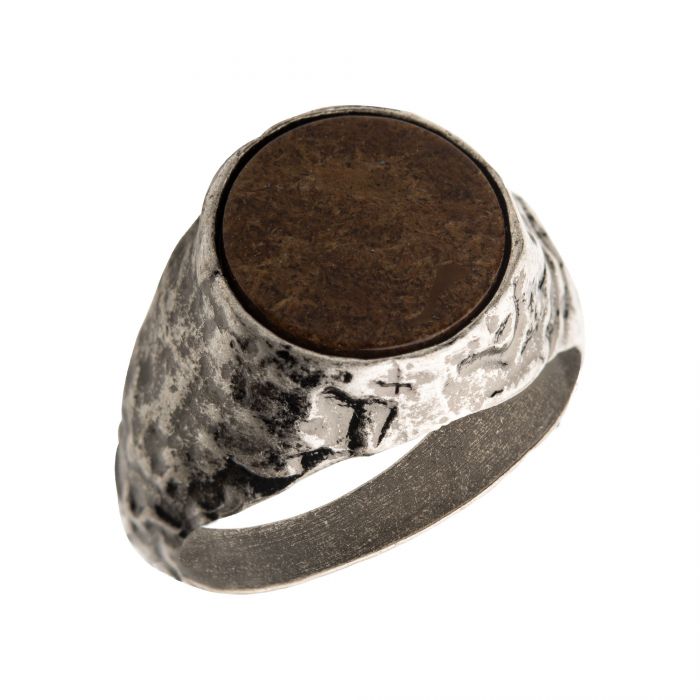 Stainless Steel Silver Plated with Bronze Stone Ring