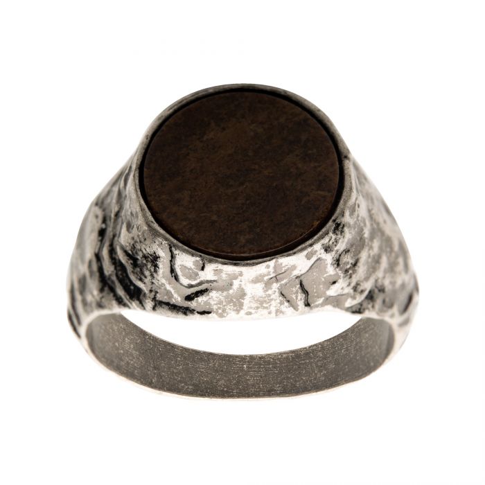 Stainless Steel Silver Plated with Bronze Stone Ring