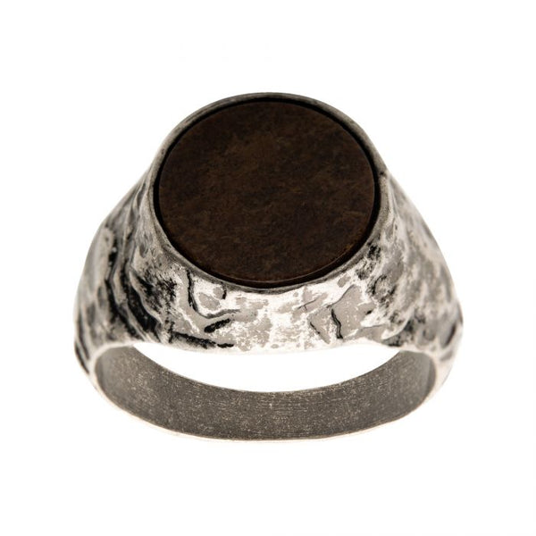 Stainless Steel Silver Plated with Bronze Stone Ring