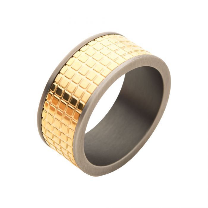 Gun Metal Plated with 18K Gold Plated Grid Inlay Ring