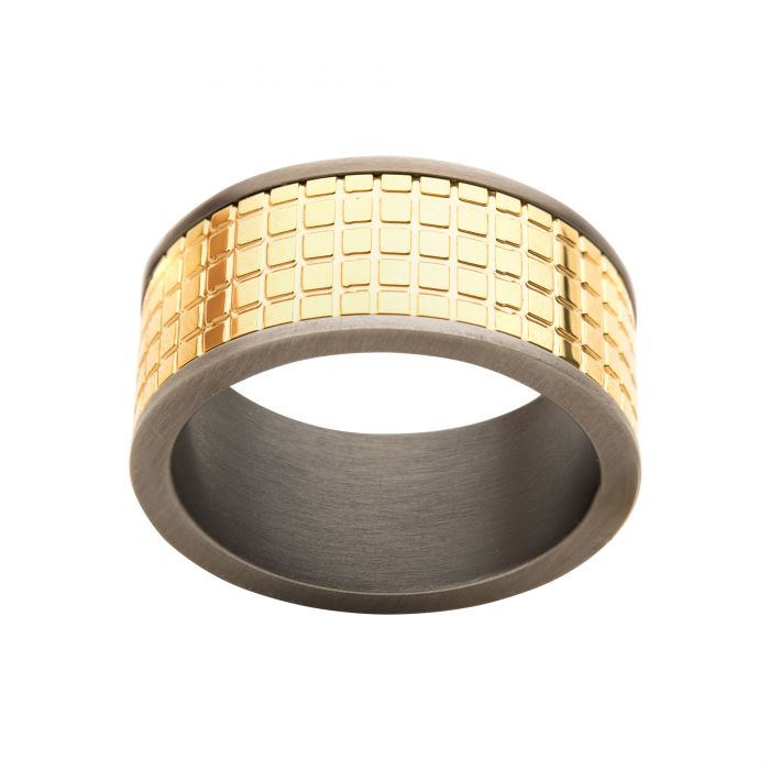 Gun Metal Plated with 18K Gold Plated Grid Inlay Ring