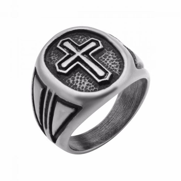 Antique Stainless Steel Cross Ring