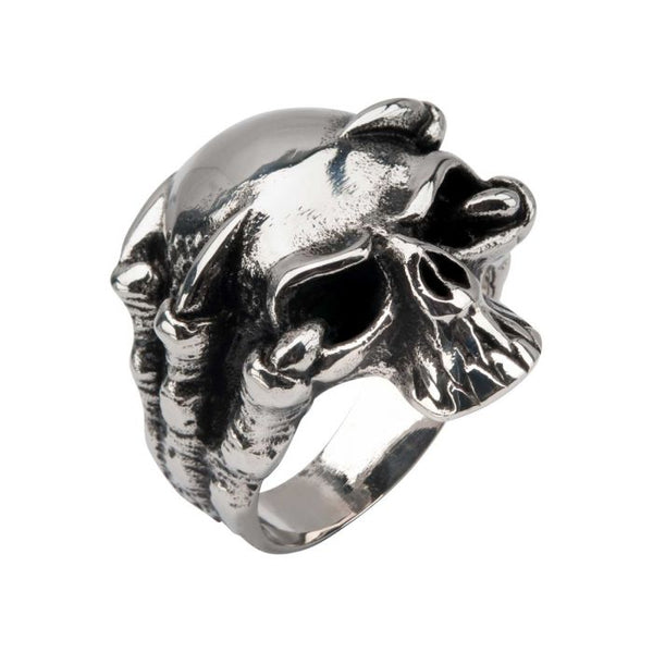 Black Oxidized Skull Ring with Claws