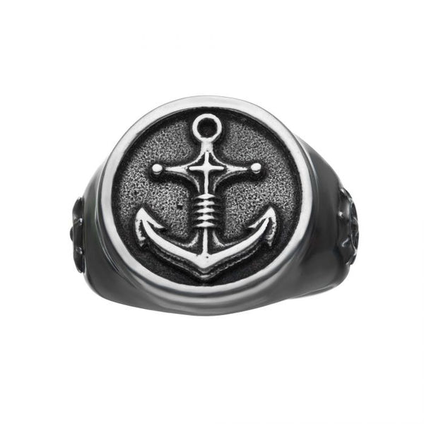Stainless Steel Antiqued Finish with Compass and Vintage Anchor Rings