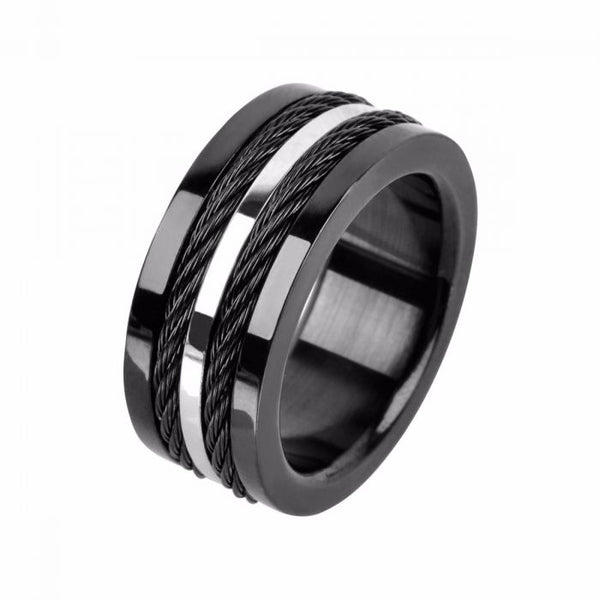 Multiple Cables Inlayed in Plated Black Ring