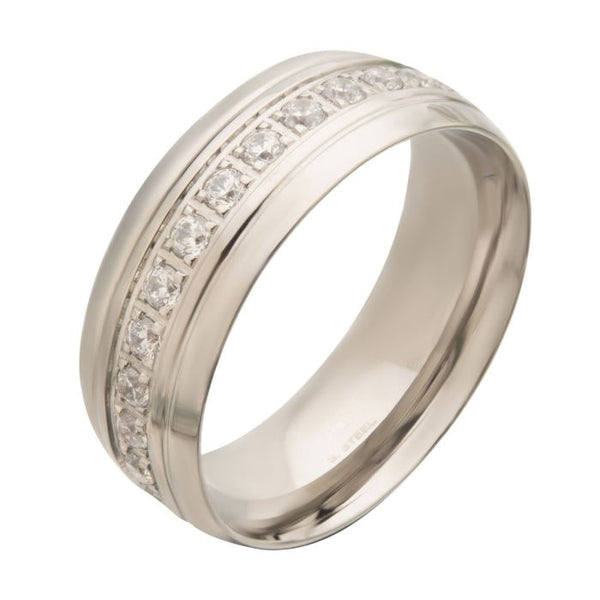 Stainless Steel Clear  CZ Band Ring