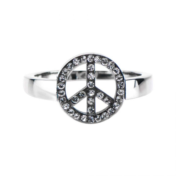 Stainless Steel Peace Sign with CZ Ring