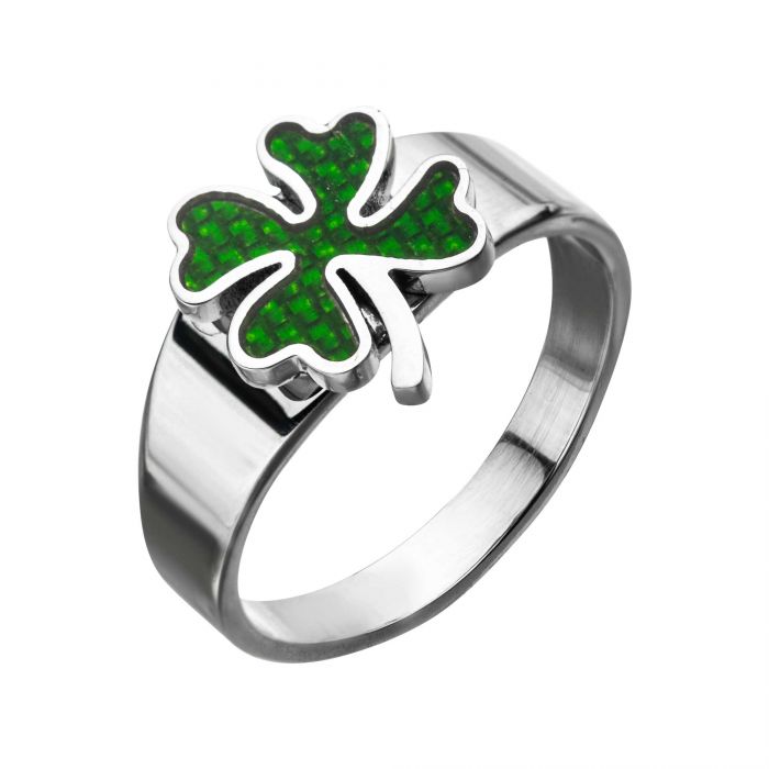 Stainless Steel Green Clover Rings