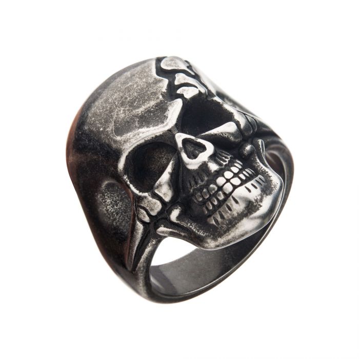 Antiqued Stainless Steel Cracked Skull Ring