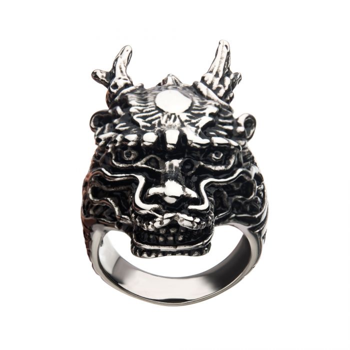 Oxidized Stainless Steel Dragon Ring