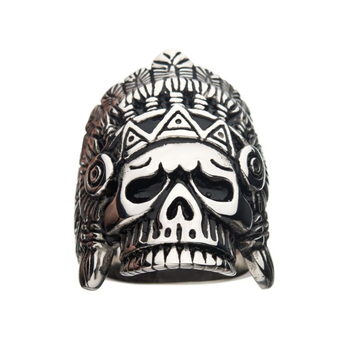 Oxidized Stainless Steel Chief Skull Ring