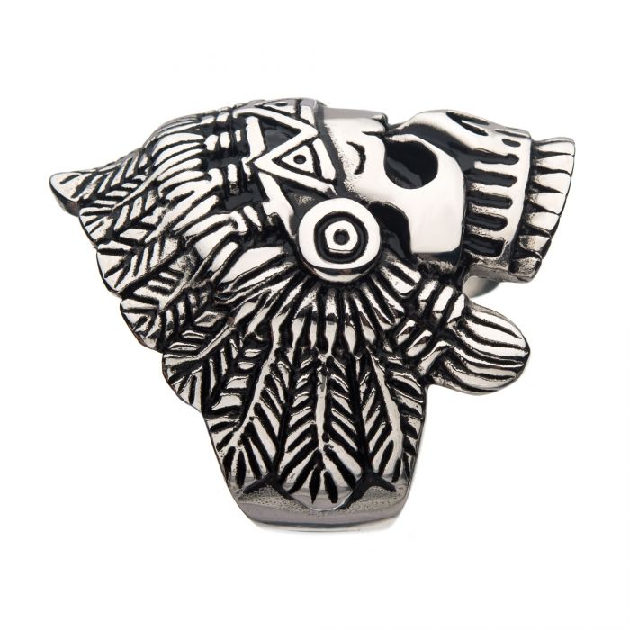 Oxidized Stainless Steel Chief Skull Ring