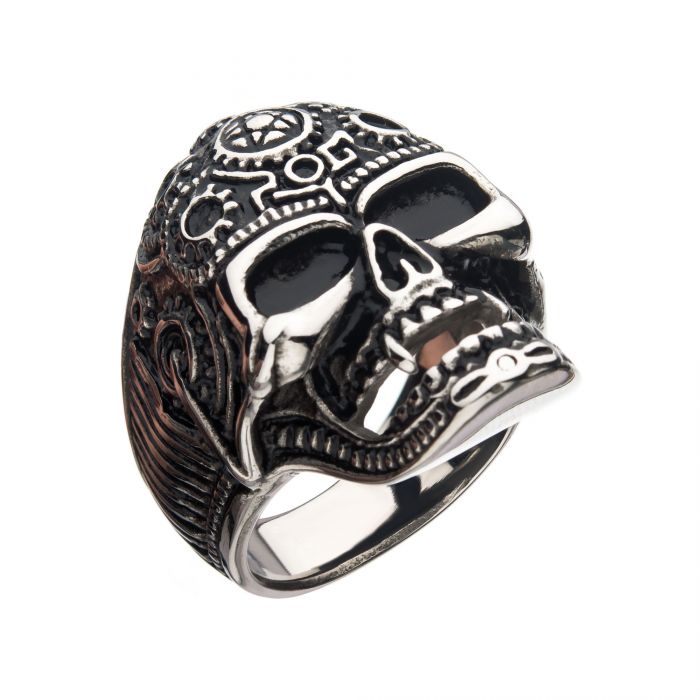 Oxidized Stainless Steel Vampire Skull Ring