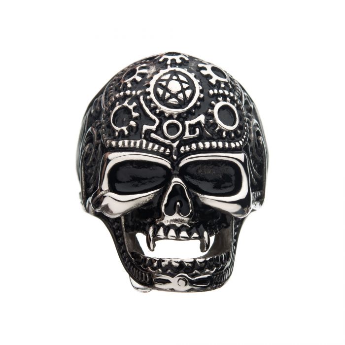 Oxidized Stainless Steel Vampire Skull Ring