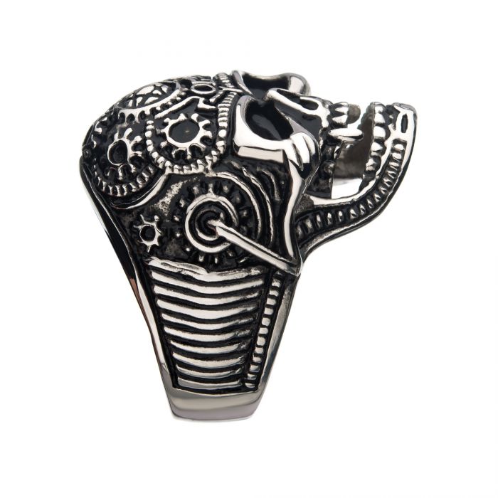 Oxidized Stainless Steel Vampire Skull Ring