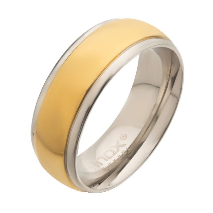 Steel & Gold Plated Patterned Design Ring