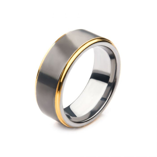 Gun Metal Plated with Gold Plated Edge Steel Ring