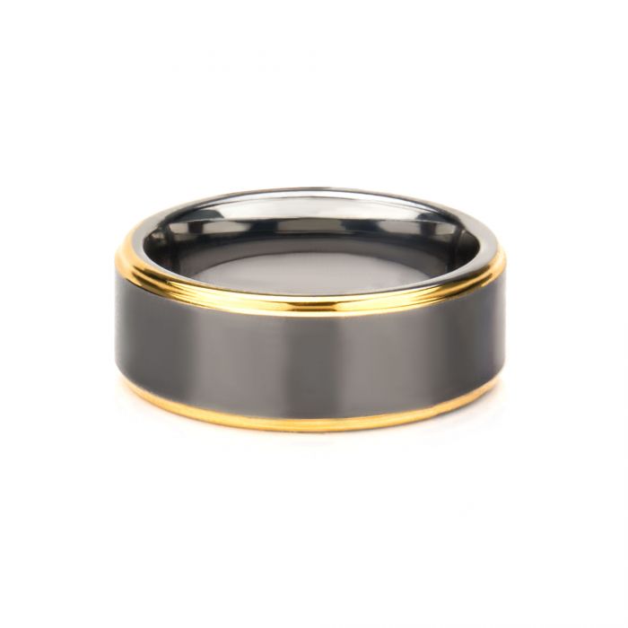 Gun Metal Plated with Gold Plated Edge Steel Ring