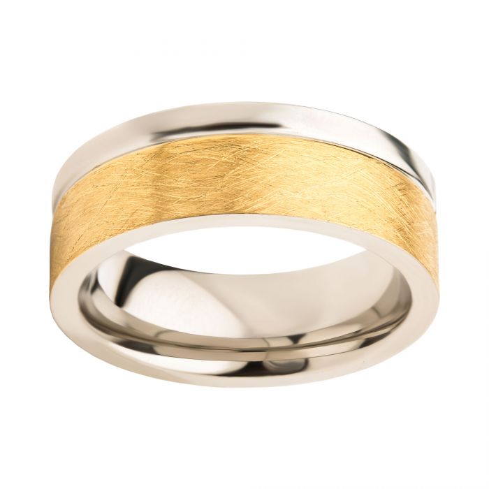 Steel with Brushed Gold Plated Comfort Fit Ring