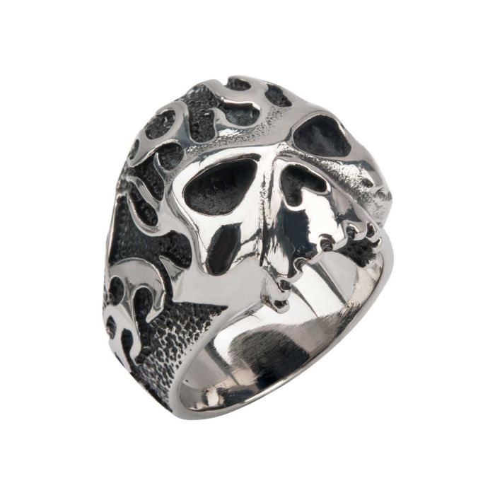 Black Oxidixed Flamed Skull Ring