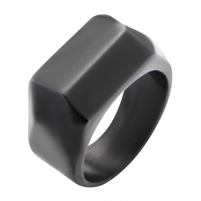 Matte Black Plated Finish Modern Geometric Engravable Ring