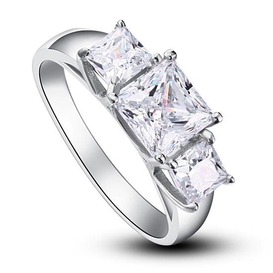 1.5 Carat 3-Stones Created Diamond 925 Sterling Silver Wedding Anniversary Ring