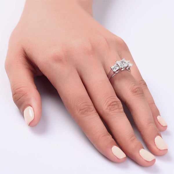 1.5 Carat 3-Stones Created Diamond 925 Sterling Silver Wedding Anniversary Ring