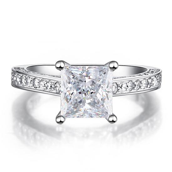 1.5 Carat Princess Cut Created Diamond 925 Sterling Silver Wedding Engagement Ri