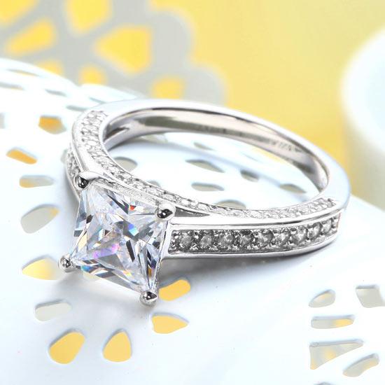 1.5 Carat Princess Cut Created Diamond 925 Sterling Silver Wedding Engagement Ri