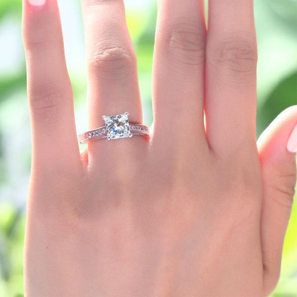 1.5 Carat Princess Cut Created Diamond 925 Sterling Silver Wedding Engagement Ri