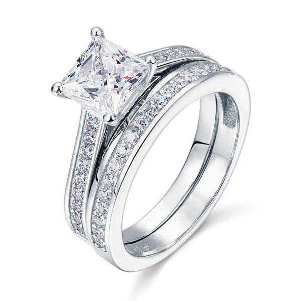 1.5 Carat Princess Cut Created Diamond 925 Sterling Silver 2-Pcs Wedding Engagem