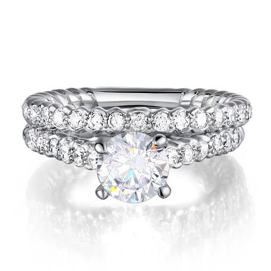 Created Diamond 925 Sterling Silver 2-Pcs Wedding Engagement Ring Set XFR8010