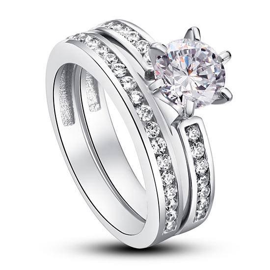 1 Carat Round Cut Created Diamond 925 Sterling Silver 2-Pc Wedding Engagement Ri