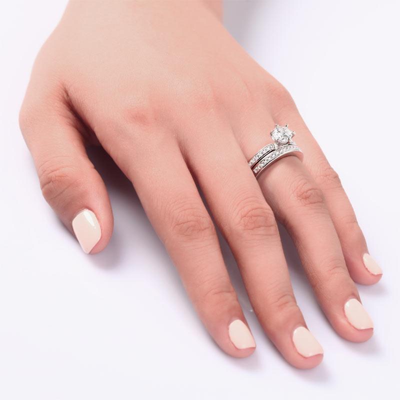 1 Carat Round Cut Created Diamond 925 Sterling Silver 2-Pc Wedding Engagement Ri