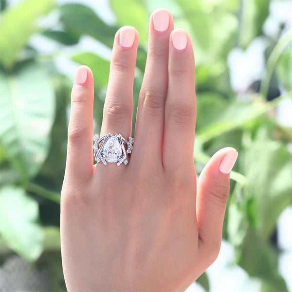 4 Carat Pear Cut Created Diamond 925 Sterling Silver Wedding Anniversary Ring XF