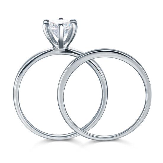 Sterling 925 Silver 1.25 Carat Created Diamond 2-Pc Ring Set 6 Claws XFR8031