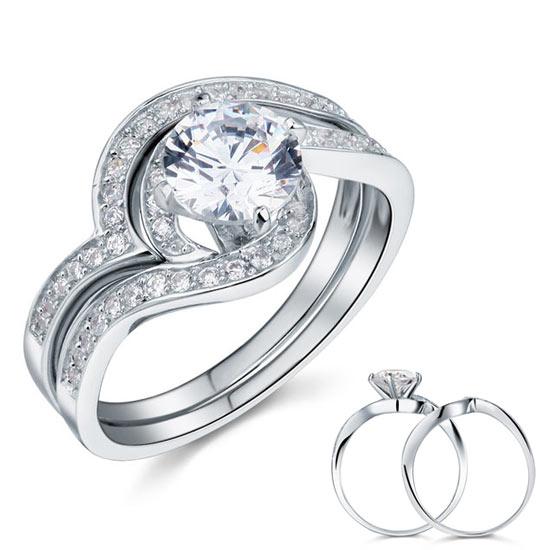 1.25 Carat Created Diamond Bridal Engagement 2-Pcs Sterling 925 Silver Ring Set