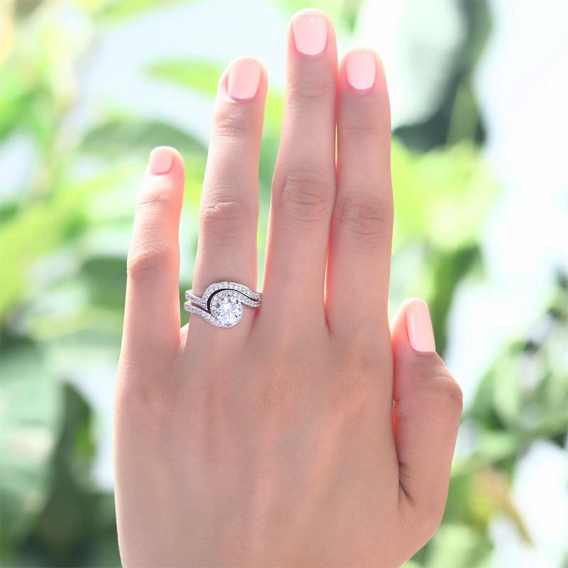 1.25 Carat Created Diamond Bridal Engagement 2-Pcs Sterling 925 Silver Ring Set