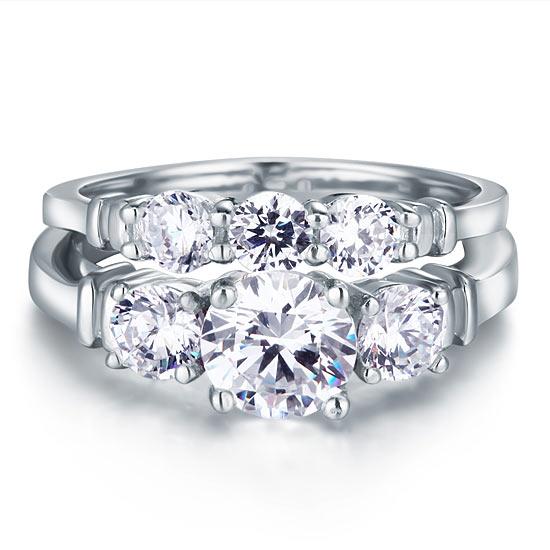 Created Diamond 2-Pc Solid Sterling 925 Silver Ring Set XFR8066