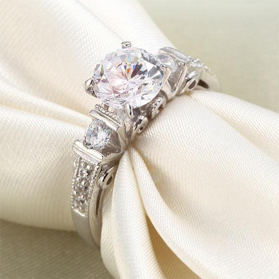Vintage Style 1.25 Carat Created Diamond Solid 925 Sterling Silver Wedding Engag