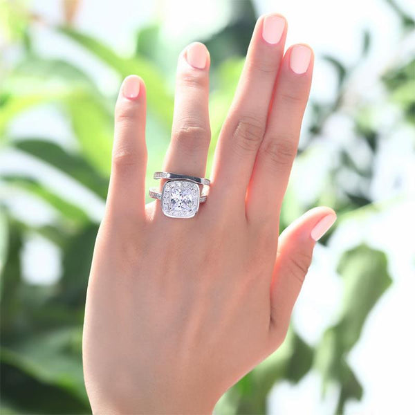 Vintage Style 2 Carat Created Diamond Solid Sterling 925 Silver 2-Pc Bridal Wedd